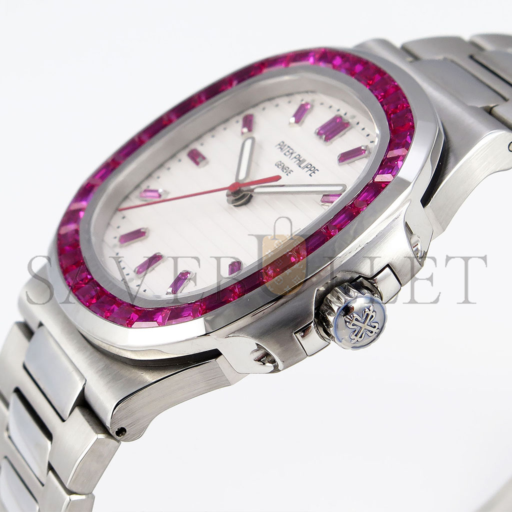 P**ek Ph**ppe nautilus edition white dial purple diamonds bezel on watch 5711p